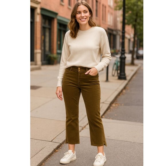 Cabi High Low Crop Corduroy Pants Sz 12 Mushroom Brown Casual Workwear Fall NWOT - Picture 1 of 9